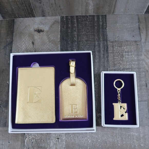 NEW E Elton John Gold Farewell Tour VIP Passport Holder +Key Chain + Luggage Tag - Picture 2 of 6